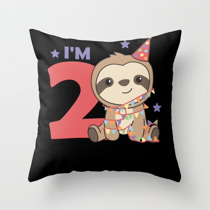 Second Birthday Sloth For Children 2 Years Throw Pillow
