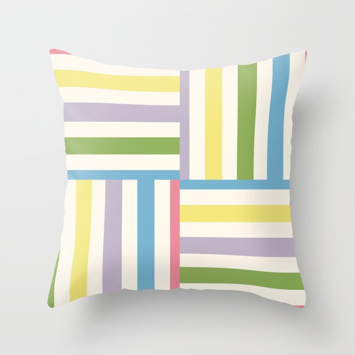 Colorful summer striped blocks pattern Throw Pillow