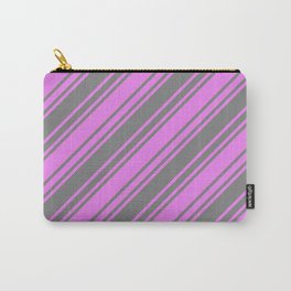 [ Thumbnail: Grey & Violet Colored Striped Pattern Carry-All Pouch ]
