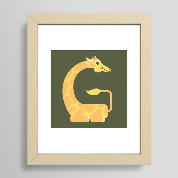 Letter G - Animal Alphabet - Giraffe Monogram Wood Print by Jen