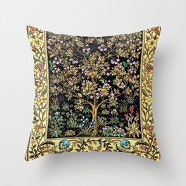 William Morris Northern Garden with Daffodils, Dogwood, & Calla Lily Floral Textile Print Throw Pillow