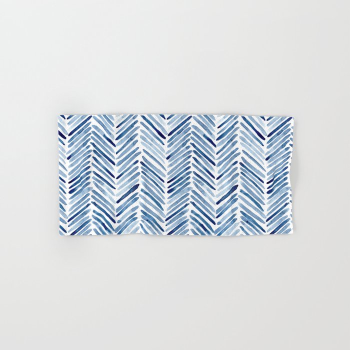 Indigo herringbone - watercolor blue chevron Hand & Bath Towel