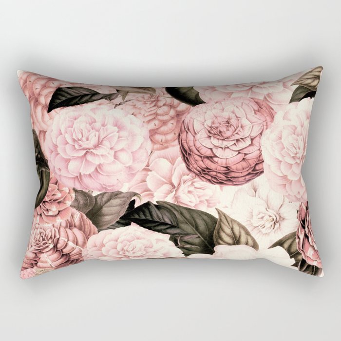 Vintage & Shabby Chic Pink Floral camellia flowers watercolor pattern Rectangular Pillow