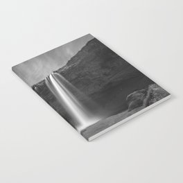 Seljalandsfoss waterfall, Iceland beautific nature landscape black and white photograph - photography - photographs Notebook