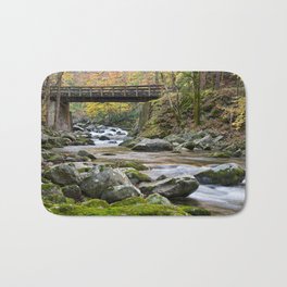 Rustic Wooden Bridge Bath Mat | Peaceful, Moss, Environment, Beauty, River, Changeofseasons, Nature, Tennessee, Bridge, Landscape 