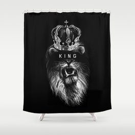 Lion, Lionart, King, Animal, Black, Minimal, Interior, Black White,Wall art, Art Print,Trendy decor Shower Curtain