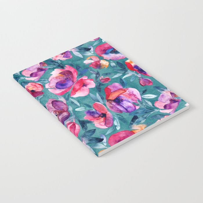 Flourish - a watercolor floral in pink and teal Notebook