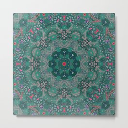 Green Moroccan Flowers Antique Metal Print | Folk, Elegant, Boho Chic, Moroccan, Chic, Flowers, Playful, Marrakech, Leaf, Bohemian 
