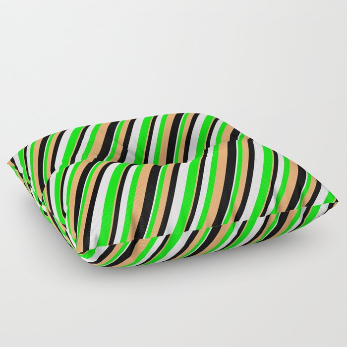 Brown, Black, White & Lime Colored Lined/Striped Pattern Floor Pillow