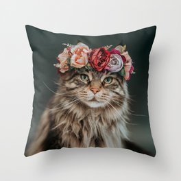 Cat in Flower Crown 2 Throw Pillow