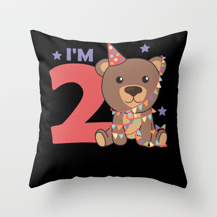 Second Birthday Bear For Children 2 Years Old Throw Pillow
