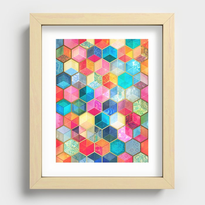 Crystal Bohemian Honeycomb Cubes - colorful hexagon pattern Recessed Framed Print