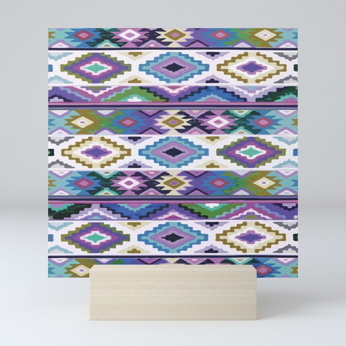 Purple geometric aztec pattern colorful decoration mexican clothes ethnic boho chic Mini Art Print