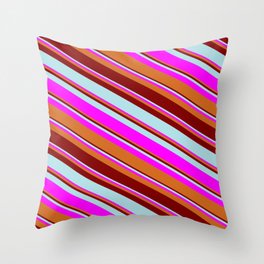 [ Thumbnail: Maroon, Powder Blue, Fuchsia, and Chocolate Colored Pattern of Stripes Throw Pillow ]