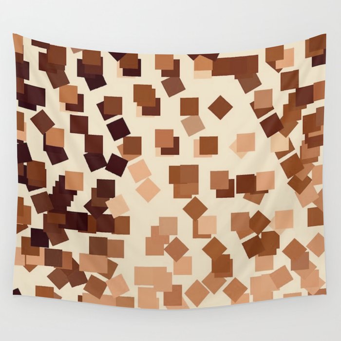 Modern Geometric Squares Neutral Brown Peach Beige Wall Tapestry