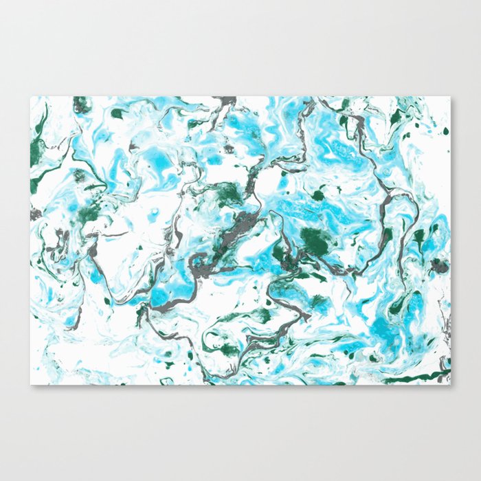 White And Blue Marble Texture Acrylic Liquid Paint Art Canvas