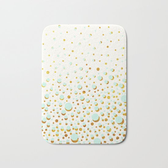 Polka dots Mint - gold Bath Mat