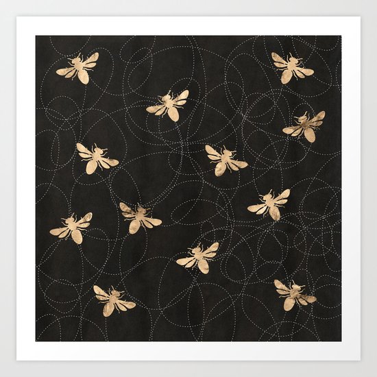 Busy Bees (Black) Art Print