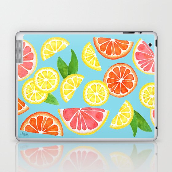 Summer Citrus and Leaves - Blue Laptop & iPad Skin