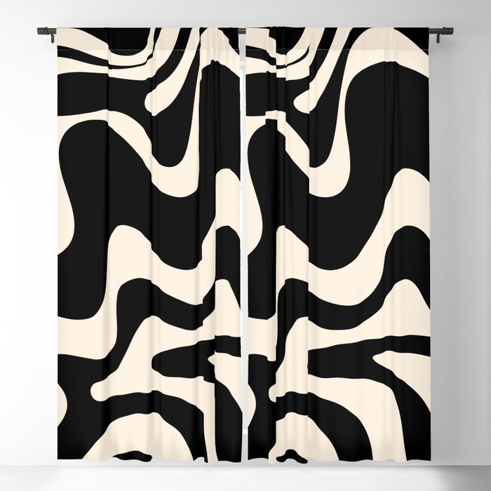 Retro Liquid Swirl Abstract in Black and Almond Cream 2 Blackout Curtain