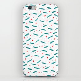 Christmas branches and stars - teal and red iPhone Skin