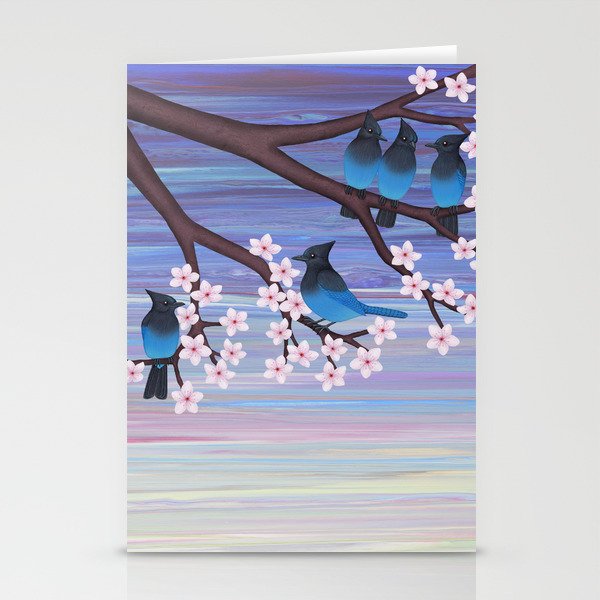 Steller’s jays and cherry blossoms Stationery Cards