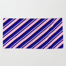 [ Thumbnail: Pink & Blue Colored Striped Pattern Beach Towel ]