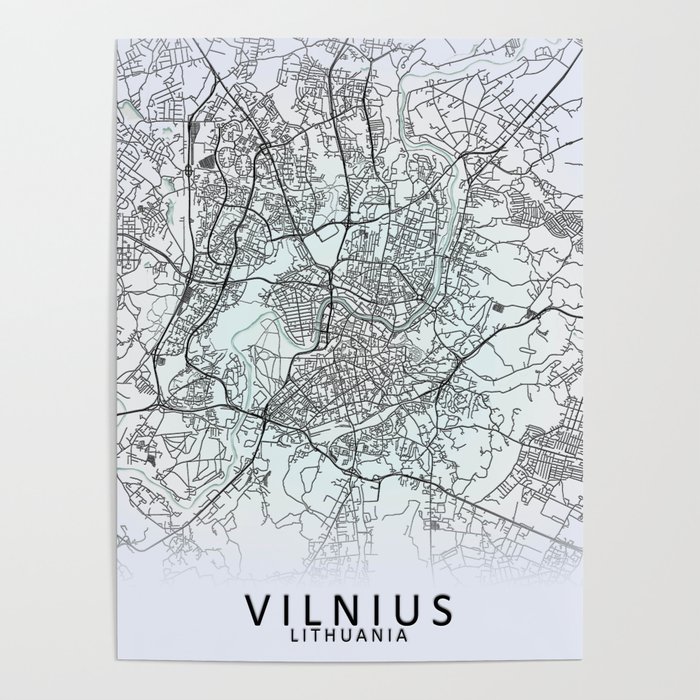 Vilnius, Lithuania, White, City, Map Poster by City Map Art Prints