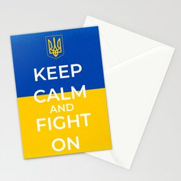 Keep Calm And Fight On - Ukrainian Flag and Coat Of Arms - Version 3 Stationery Card