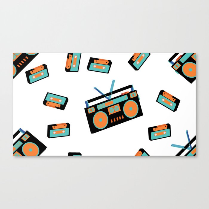 Texture seamless pattern from old vintage retro hipstersih stylish isometric music audio tape recorder. Listen to audio cassettes from the 70's, 80's, 90's. The background. Vintage illustration.  Canvas Print