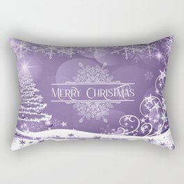 Merry Christmas, Christmas Tree, Snowflakes, Flowers and Stars on Purple Rectangular Pillow