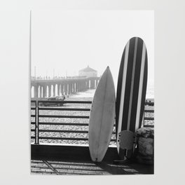 Surfboards at Manhattan Beach Pier Poster
