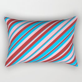 [ Thumbnail: Deep Sky Blue, Pink, and Red Colored Lined/Striped Pattern Rectangular Pillow ]