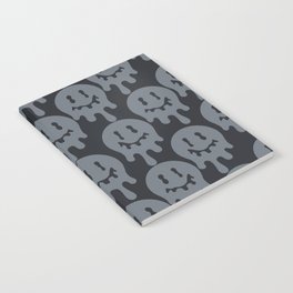 Melted Smiley Faces Trippy Seamless Pattern - Grey Notebook