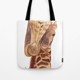 Baby giraffe and his mother Tote Bag