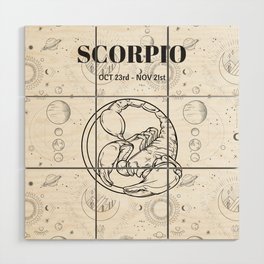 Scorpio Star Sign (Black and White) Wood Wall Art