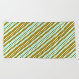 [ Thumbnail: Dark Goldenrod & Turquoise Colored Lines/Stripes Pattern Beach Towel ]