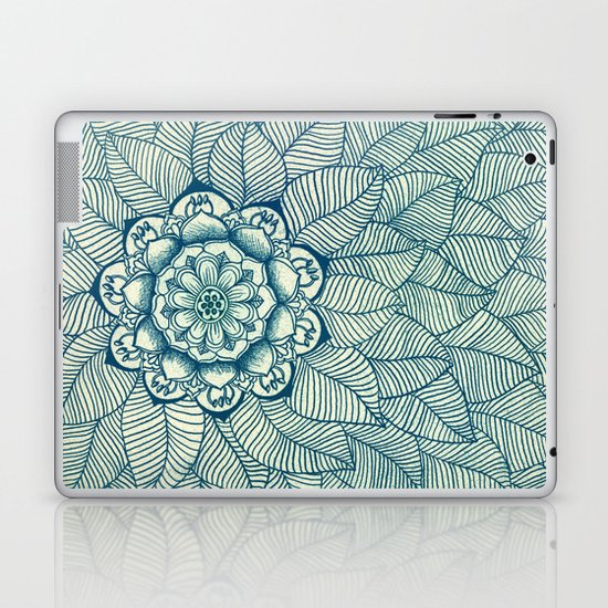 Emerald Green, Navy & Cream Floral & Leaf doodle Laptop & iPad Skin