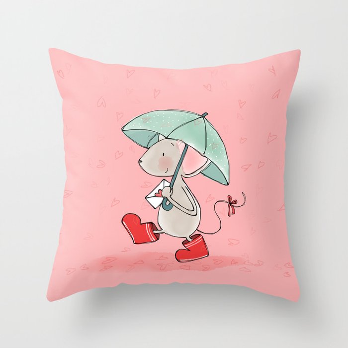 Little Mouse - Lovely Rain Throw Pillow