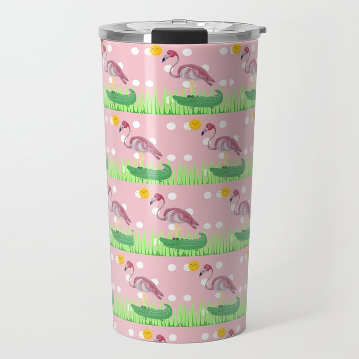 Pink Flamingo Alligator Quilt pattern  Travel Mug