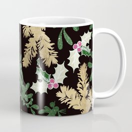 Black Gold Green Glitter Christmas Mistletoe Holly Floral Coffee Mug