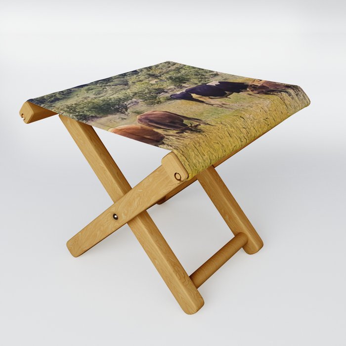 Vintage cottagecore cow pasture in the mountains Folding Stool