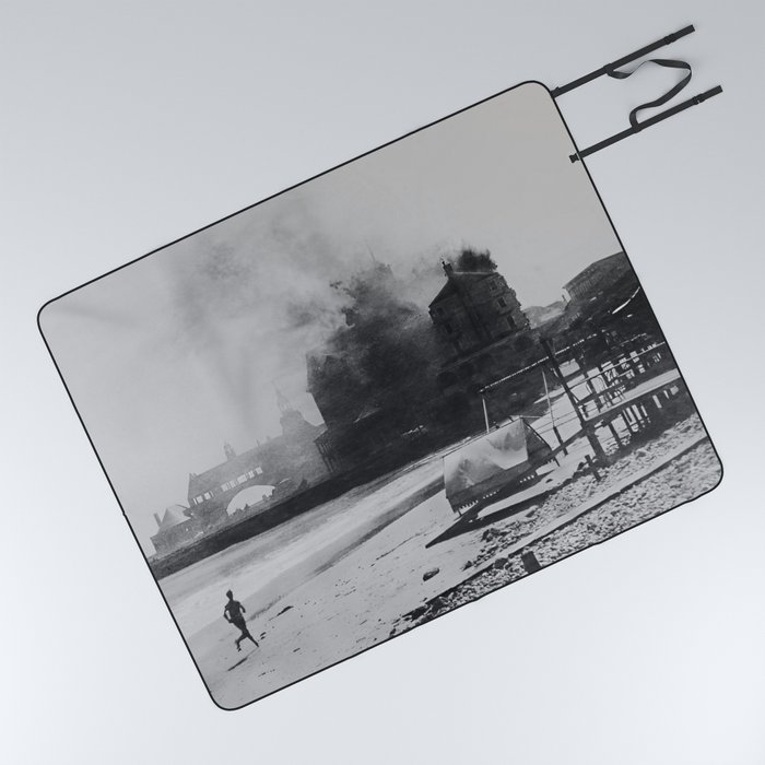 1900 Fire at Narragansett Towers, Casino, & Rockingham Hotel black and white photograph photography Picnic Blanket