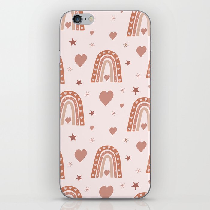 Pastel Earthy Boho Rainbow Pattern with hearts and stars iPhone Skin