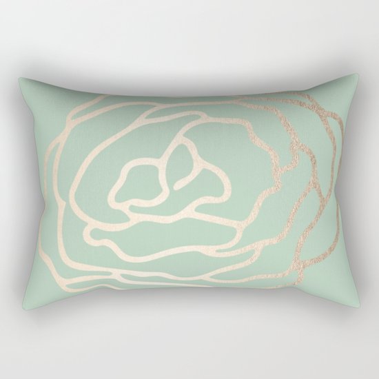 Rose White Gold Sands on Pastel Cactus Green Rectangular Pillow