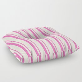 [ Thumbnail: Hot Pink & Beige Colored Lined Pattern Floor Pillow ]