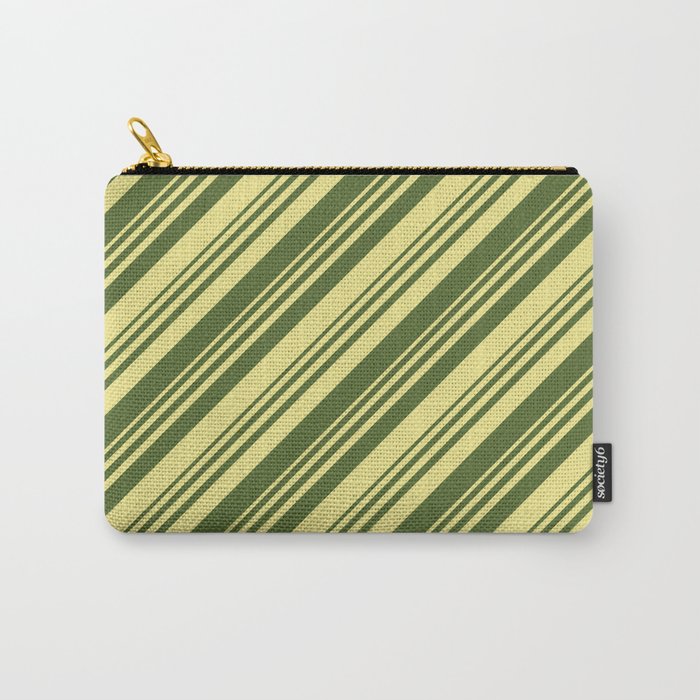 Dark Olive Green & Tan Colored Lined/Striped Pattern Carry-All Pouch