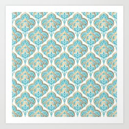 Turquoise Golden Moroccan Baroque Pattern Art Print