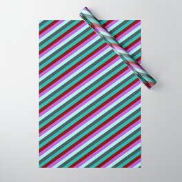 [ Thumbnail: Eyecatching Orchid, Turquoise, Dark Slate Gray, Light Sea Green & Maroon Colored Stripes Pattern Wrapping Paper ]