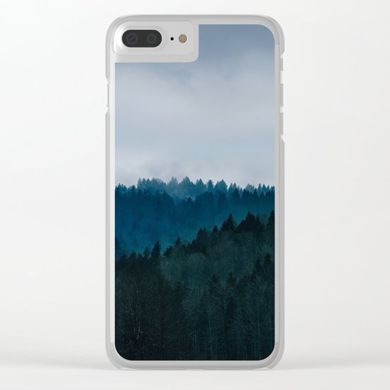 Misty Dark Blue Green Forest Clear iPhone Case